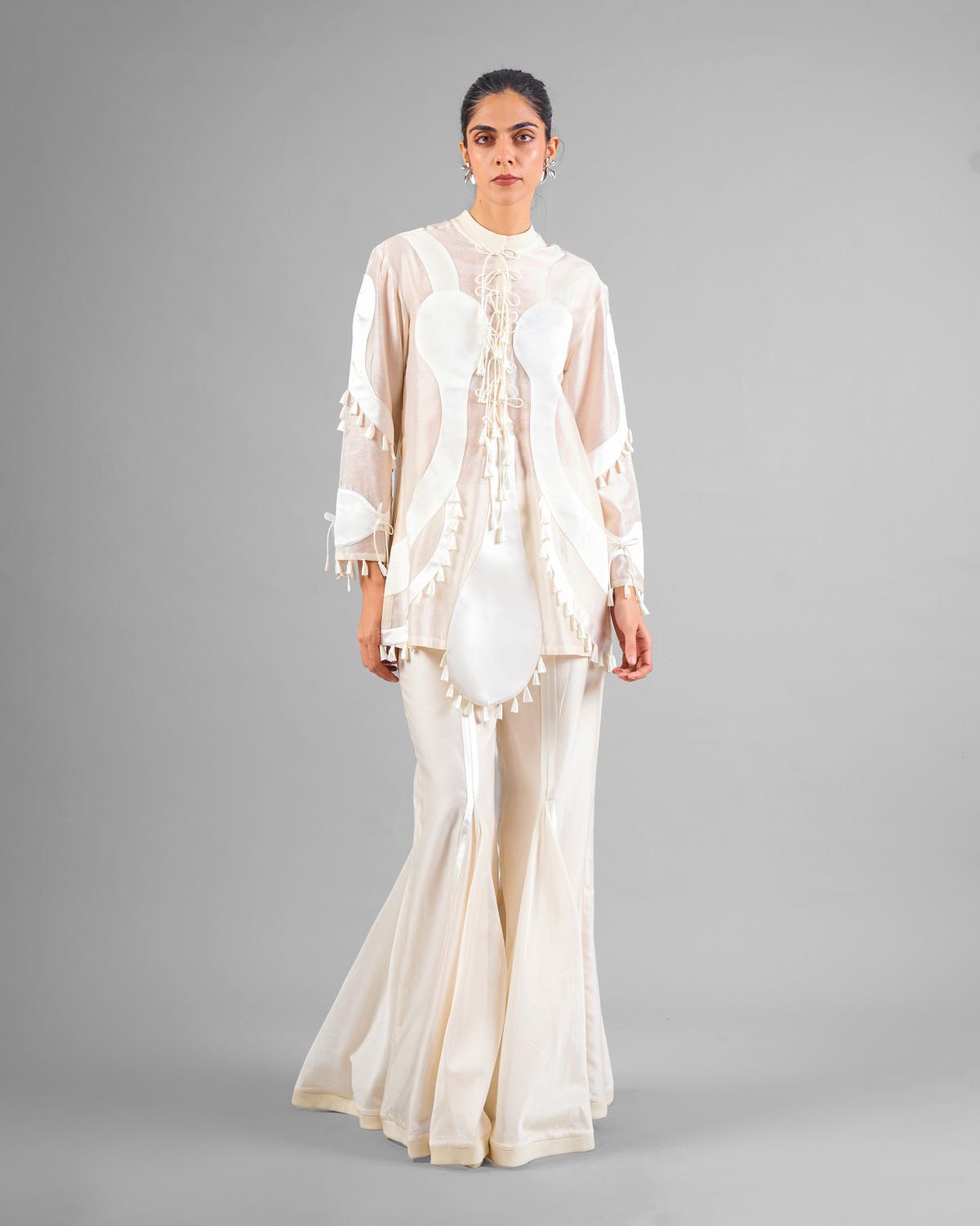 Sculptural scallop kurta + Godet flared trouser set - image 1