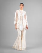 Sculptural scallop kurta + Godet flared trouser set view 1