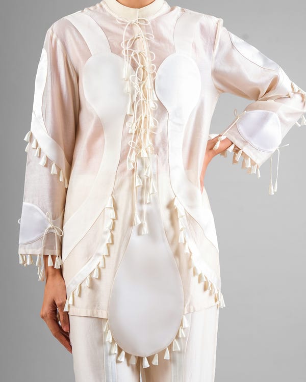 Saim — Sculptural scallop kurta + Godet flared trouser set