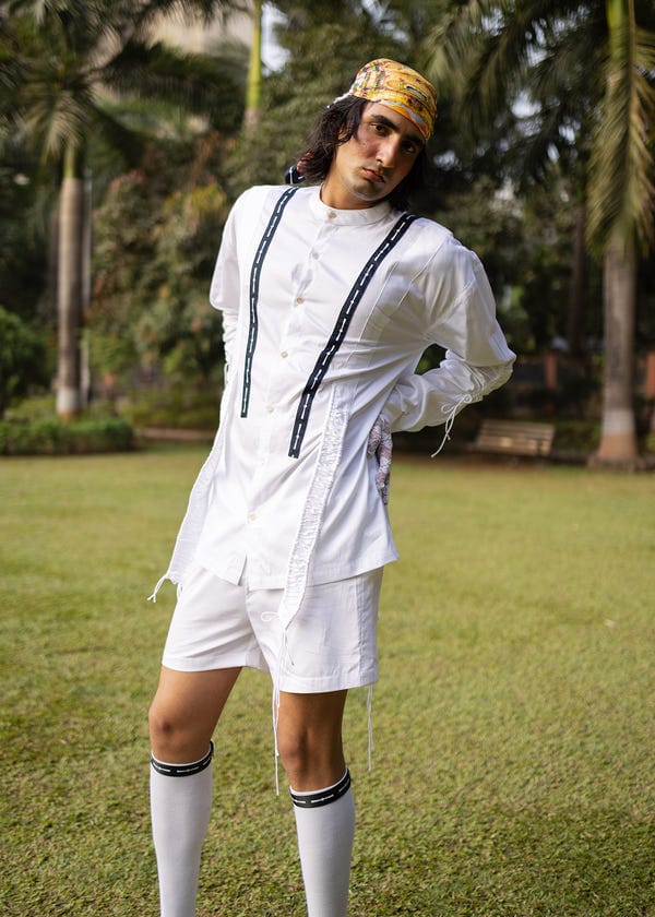 Saim — Gathered suspender shirt