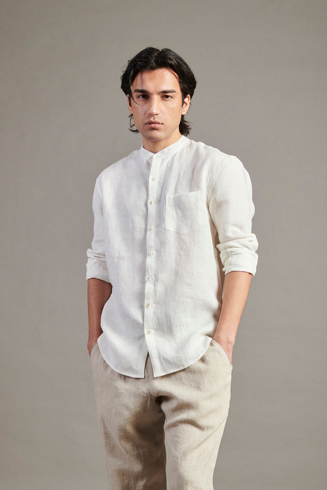 Taj Co-Linen Band Collar Shirt - image 1