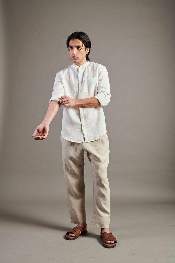 Saphed — Taj Co-Linen Band Collar Shirt