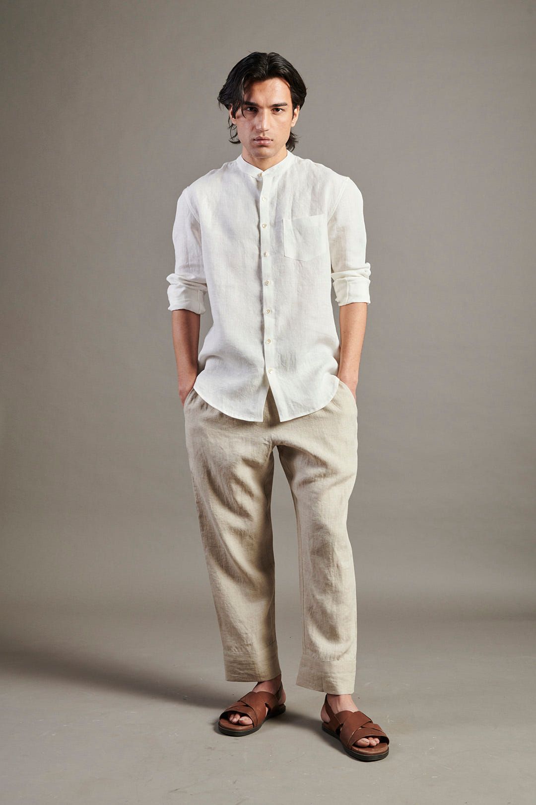Taj Co-Linen Band Collar Shirt - image 3