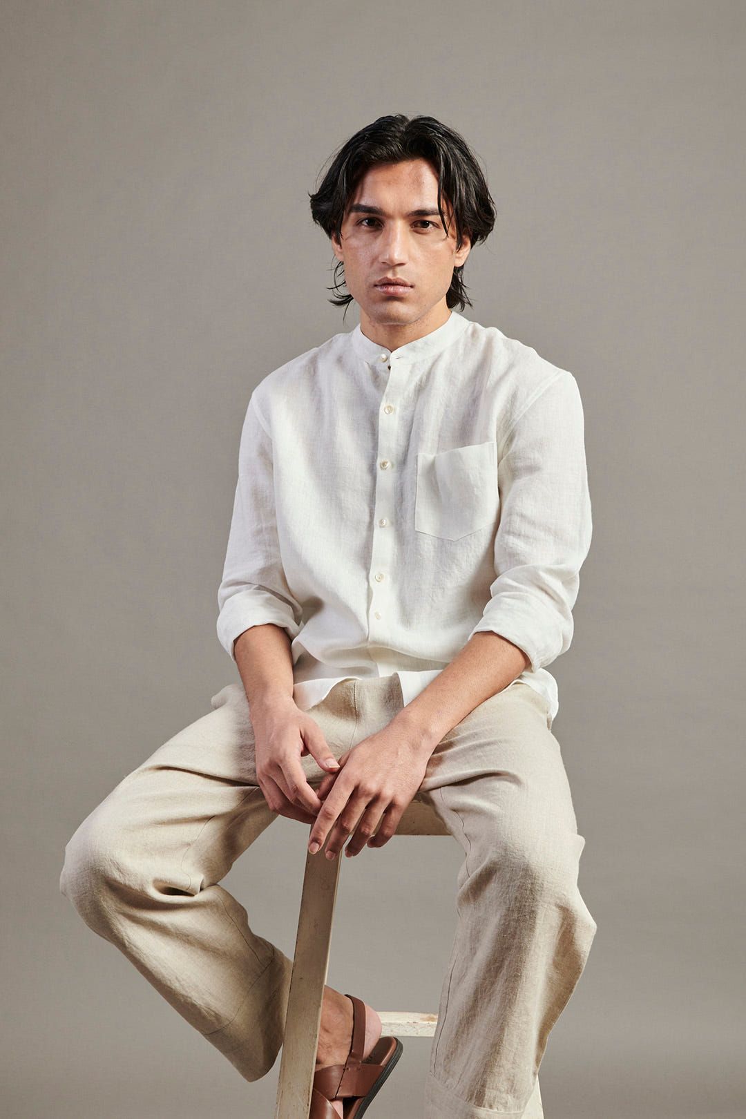Taj Co-Linen Band Collar Shirt - image 5