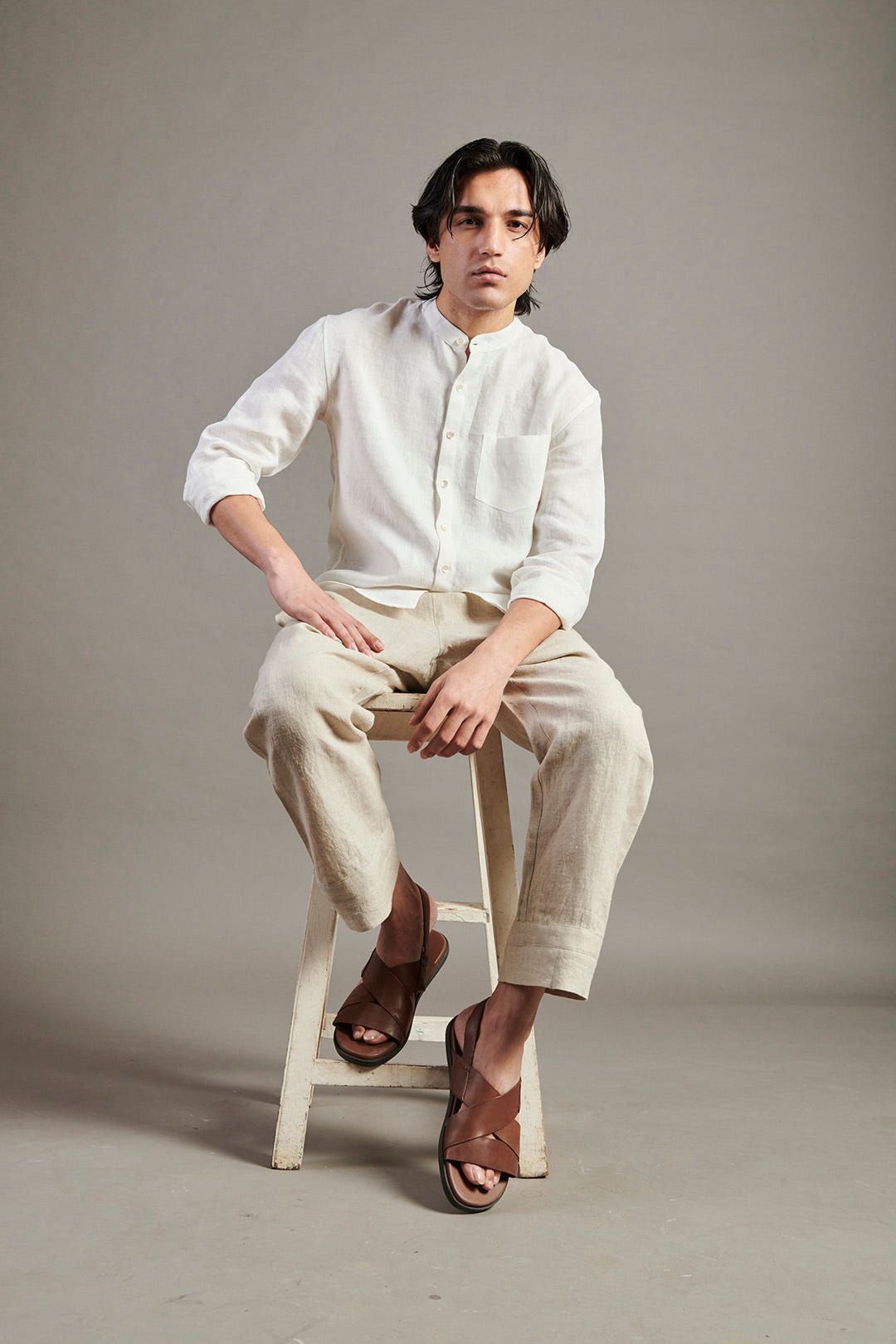 Taj Co-Linen Band Collar Shirt - image 6