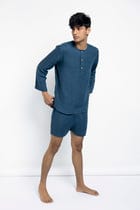 Indigo Linen Men's Shorts Set view 1