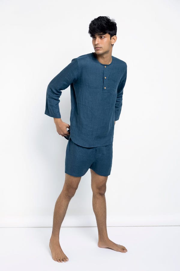 Saphed — Indigo Linen Men's Shorts Set