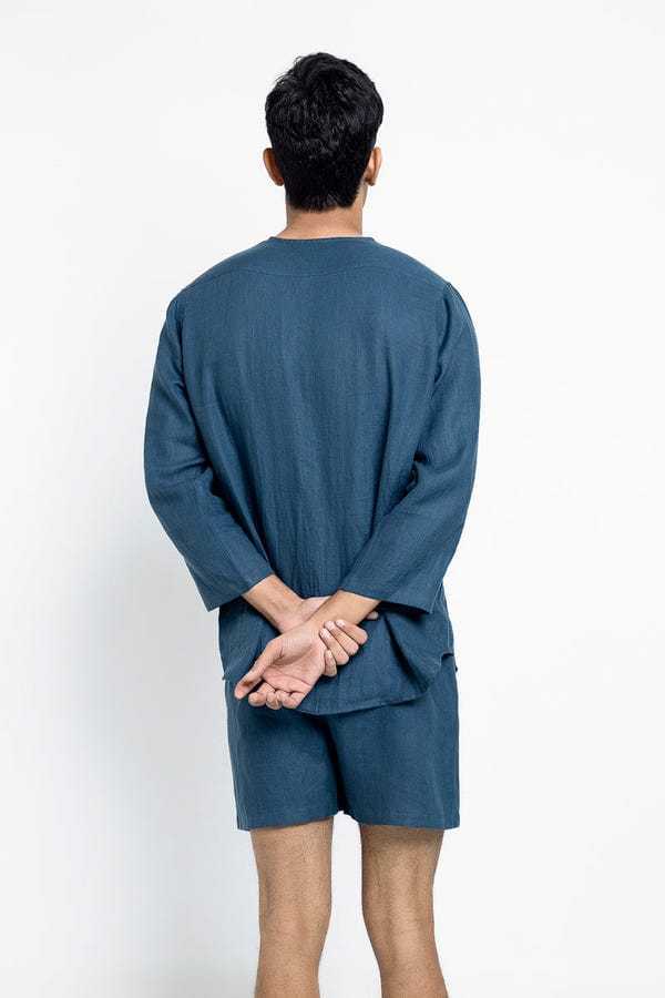 Saphed — Indigo Linen Men's Shorts Set