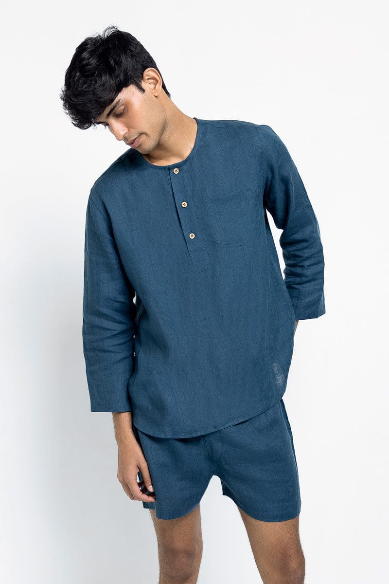 Indigo Linen Men's Shorts Set - image 3