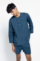 Indigo Linen Men's Shorts Set view 3