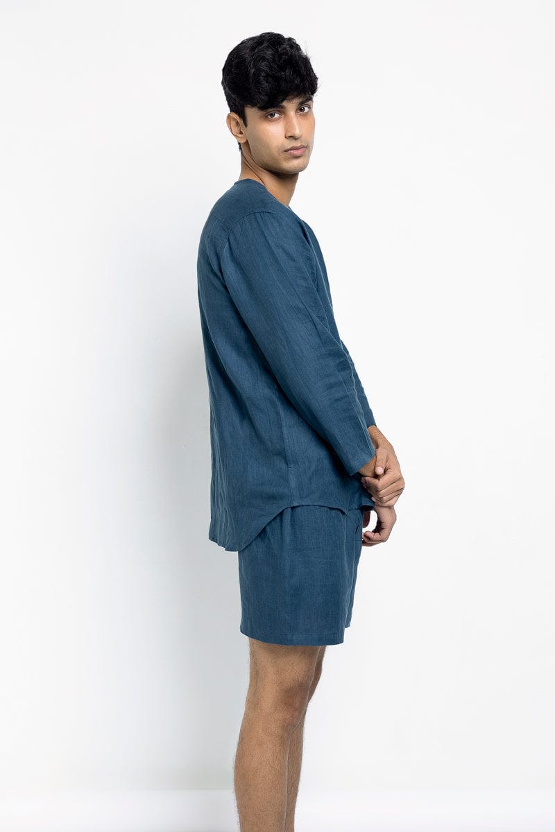 Indigo Linen Men's Shorts Set - image 4