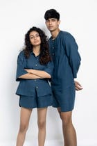Indigo Linen Men's Shorts Set view 5