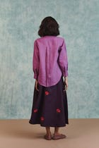 Berry Linen Embroidered Shirt and Plum Linen Flared Skirt Set view 9
