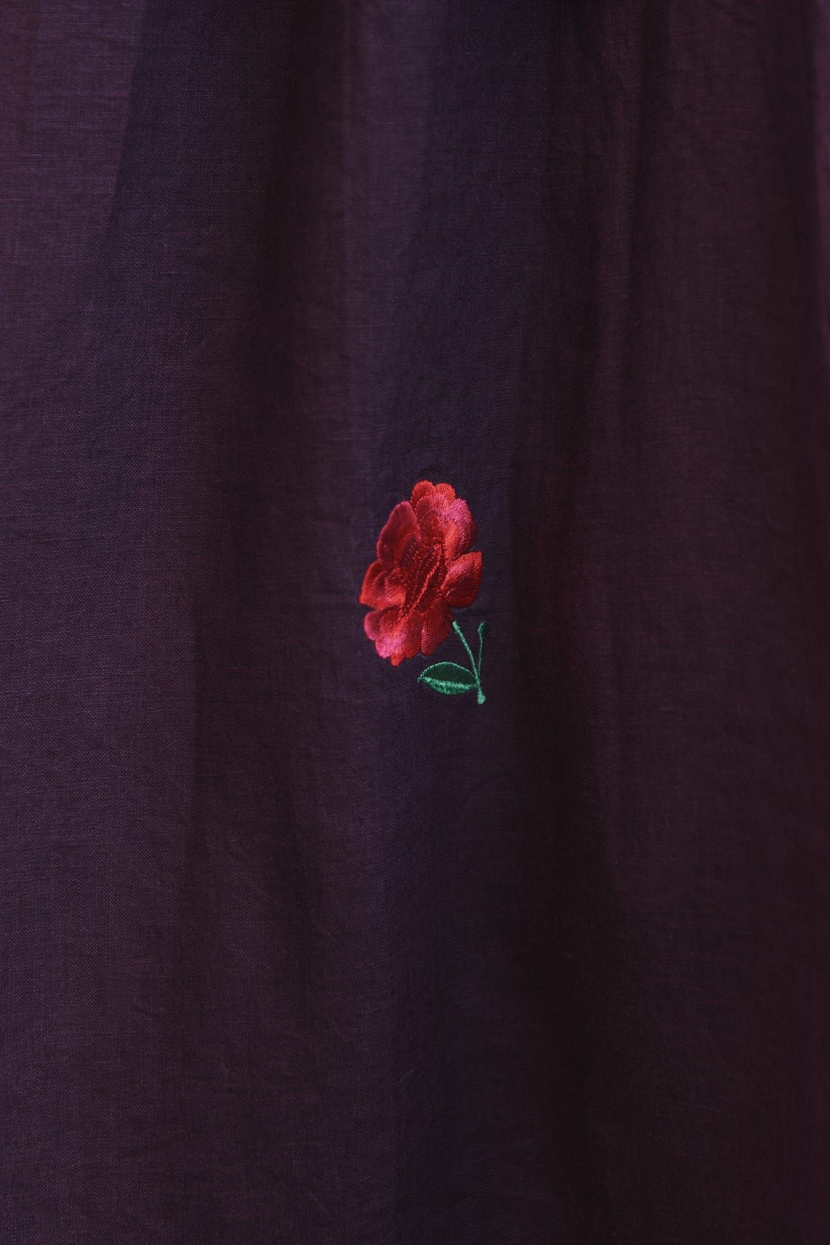 Berry Linen Embroidered Shirt and Plum Linen Flared Skirt Set - image 10