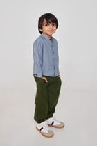 Sky Linen Boys Band Collar Shirt view 1