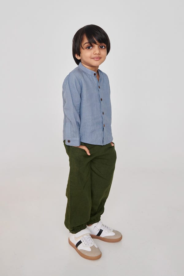 Saphed — Sky Linen Boys Band Collar Shirt