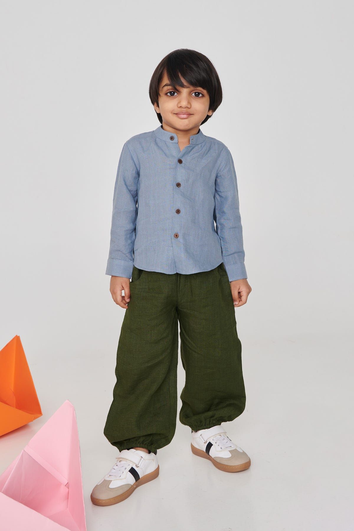 Sky Linen Boys Band Collar Shirt - image 2