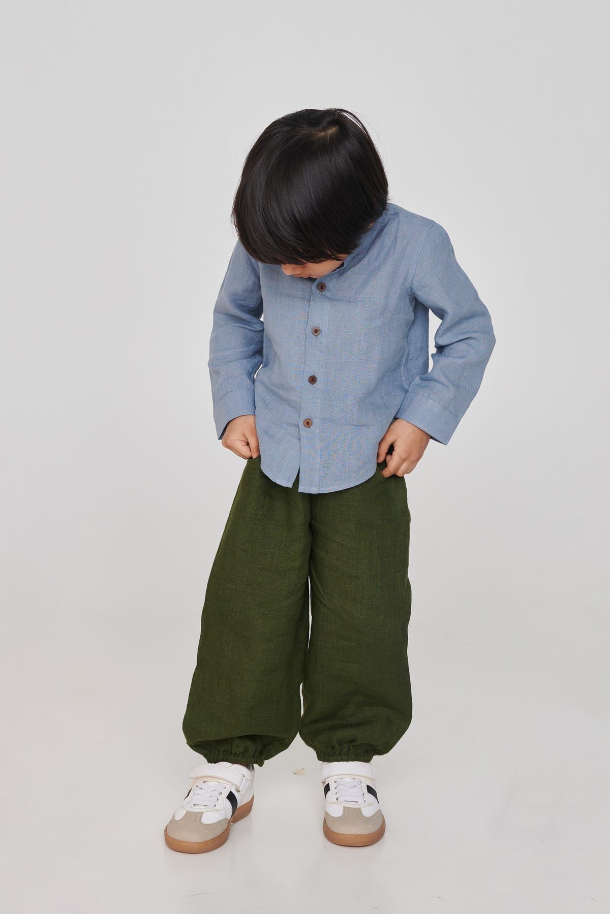 Sky Linen Boys Band Collar Shirt - image 3