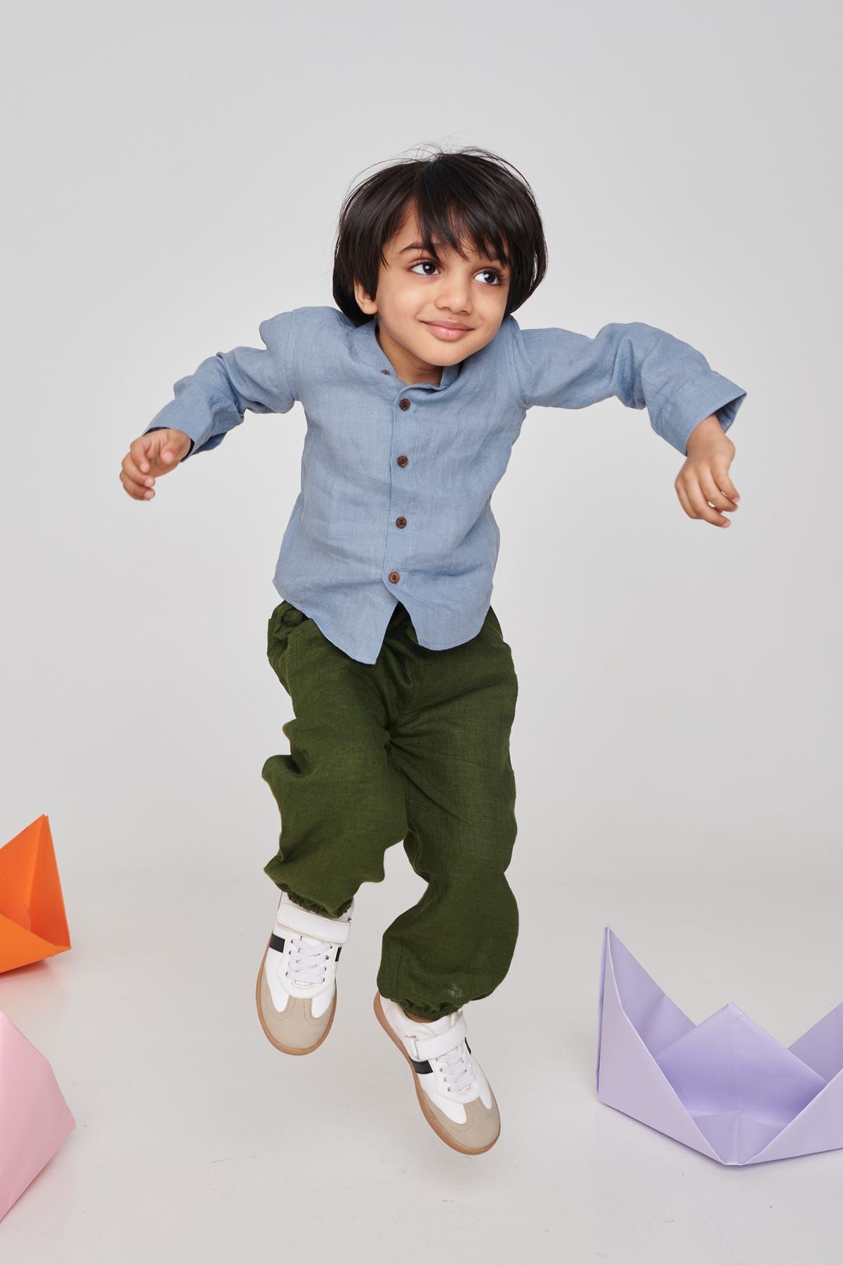 Sky Linen Boys Band Collar Shirt - image 4