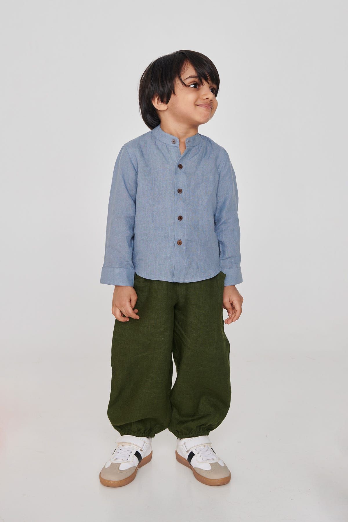Sky Linen Boys Band Collar Shirt - image 5