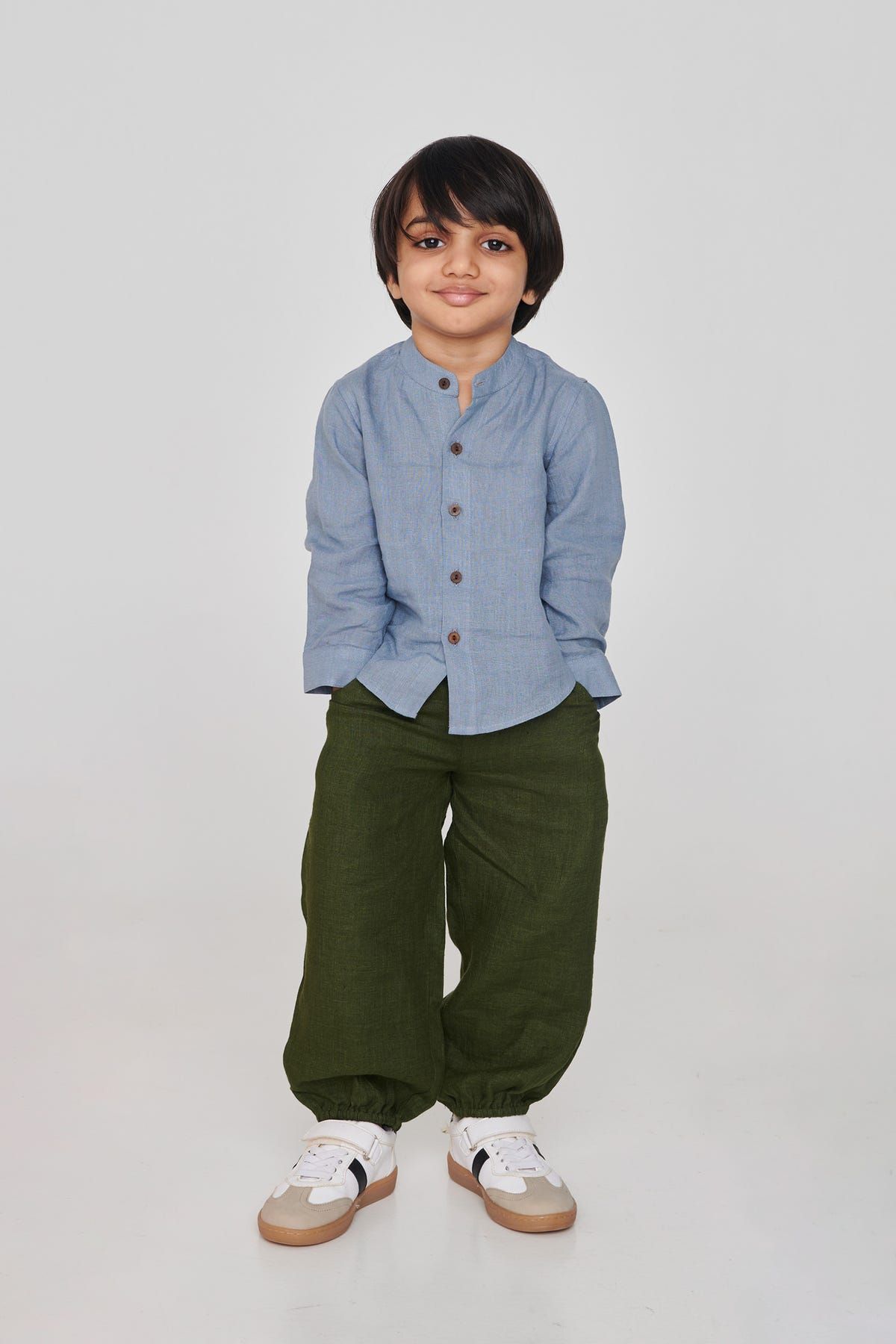 Sky Linen Boys Band Collar Shirt - image 6