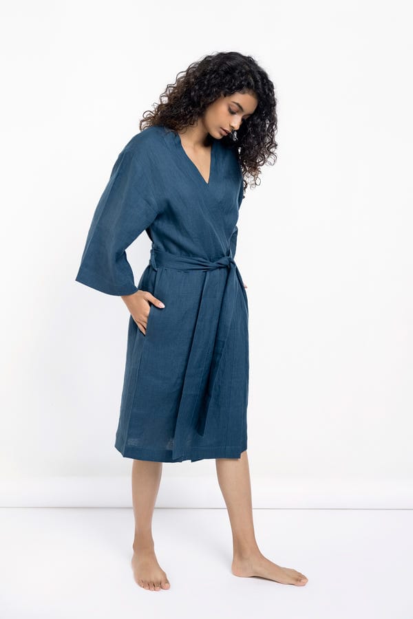 Saphed — Indigo Linen Robe