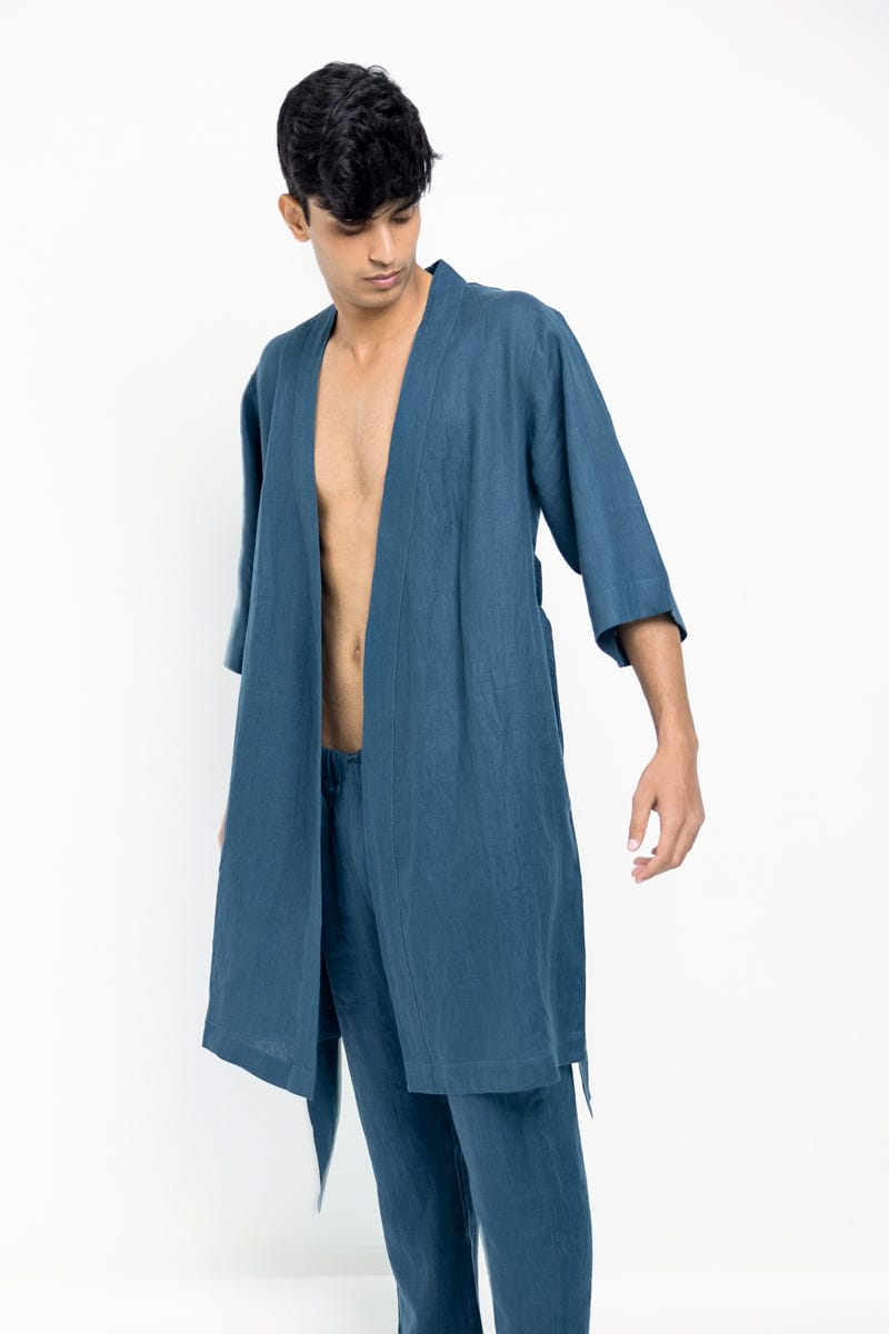 Indigo Linen Robe - image 4