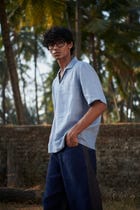 Sky Pinstripe Linen Men's Popover Shirt - Sale view 2