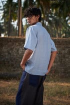 Sky Pinstripe Linen Men's Popover Shirt - Sale view 5