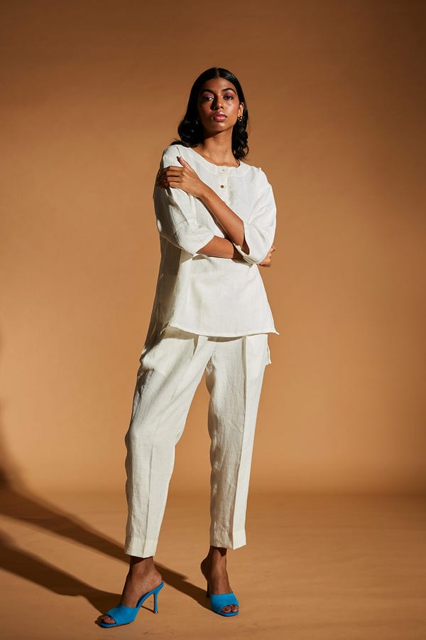 Saphed — Taj Co-Linen Short Kurta Set