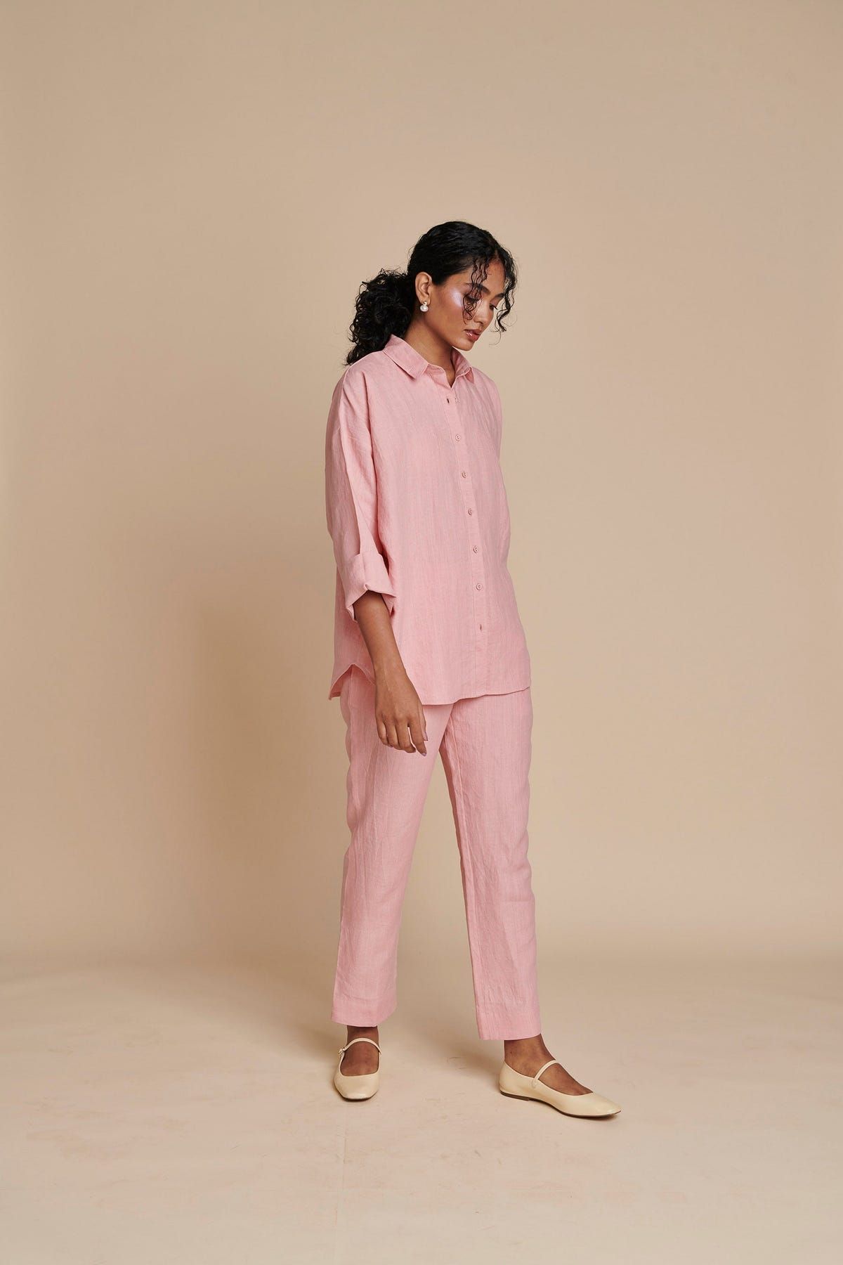 Candy Floss Linen Oversized Flared Shirt Set - Sale - image 1