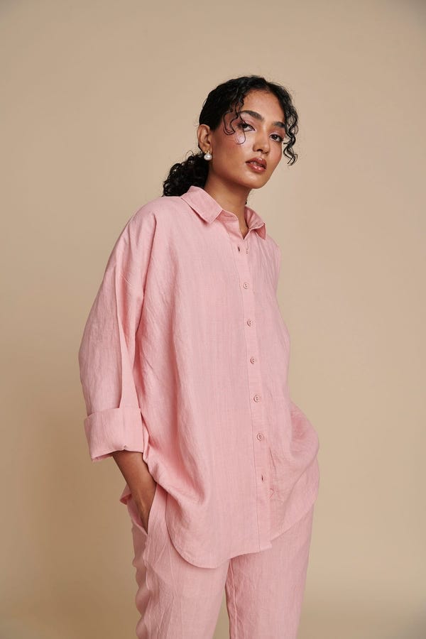 Saphed — Candy Floss Linen Oversized Flared Shirt Set - Sale