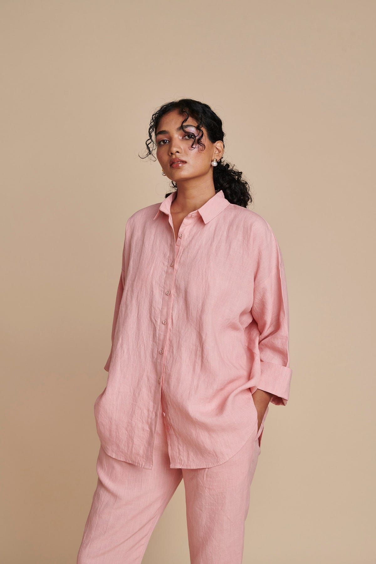 Candy Floss Linen Oversized Flared Shirt Set - Sale - image 5