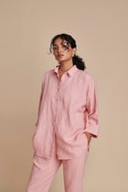 Candy Floss Linen Oversized Flared Shirt Set - Sale view 5