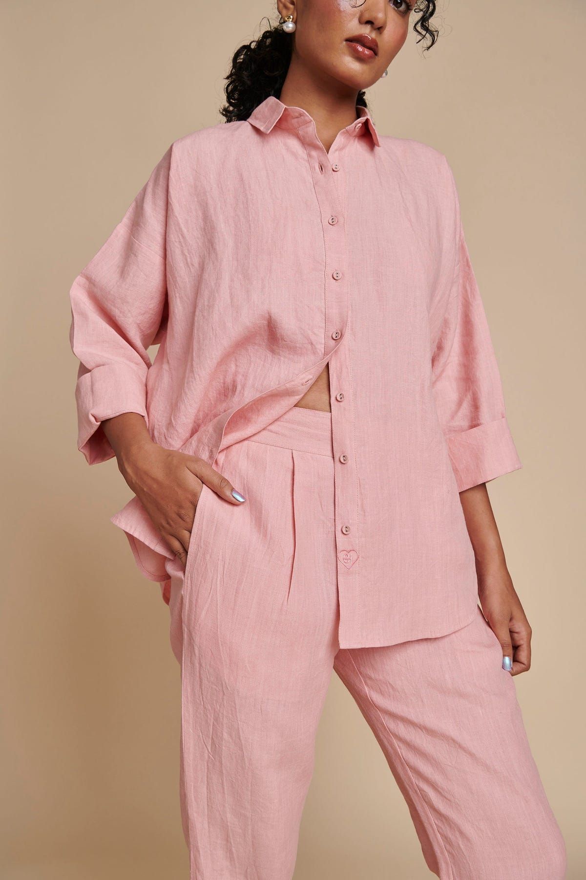Candy Floss Linen Oversized Flared Shirt Set - Sale - image 9