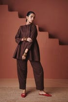 Coffee Co-Linen Gathered Shirt view 5