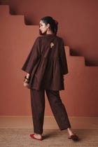 Coffee Co-Linen Gathered Shirt view 6