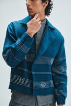 Indigo Linen Kantha Flap Collar Jacket view 11