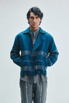 Indigo Linen Kantha Flap Collar Jacket view 12