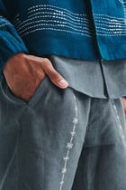Indigo Linen Kantha Flap Collar Jacket view 13