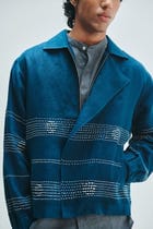 Indigo Linen Kantha Flap Collar Jacket view 14