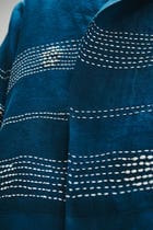 Indigo Linen Kantha Flap Collar Jacket view 15
