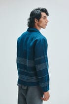Indigo Linen Kantha Flap Collar Jacket view 2
