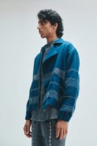 Indigo Linen Kantha Flap Collar Jacket view 5