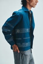 Indigo Linen Kantha Flap Collar Jacket view 9