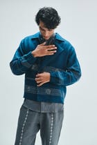 Indigo Linen Kantha Flap Collar Jacket view 10