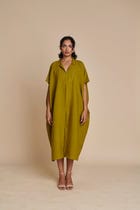 Mehendi Linen Kaftan Dress view 1