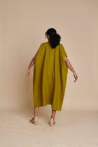 Mehendi Linen Kaftan Dress view 3