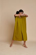 Mehendi Linen Kaftan Dress view 6