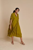 Mehendi Linen Kaftan Dress view 7